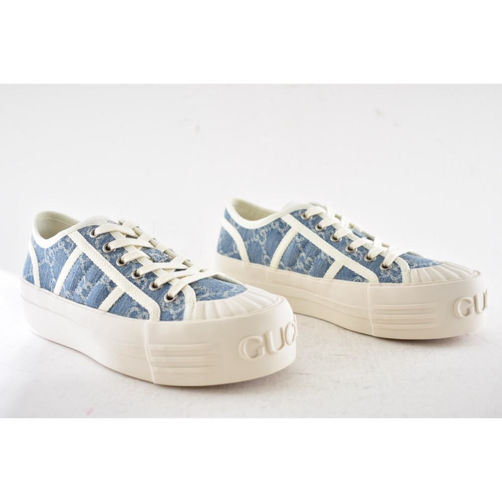 Gucci Chunky Monogram GG Logo Blue Denim Flat Low Top Platform Sneakers 36.5 - Picture 4 of 16
